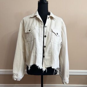 POL Cream Corduroy Frayed Hem Jacket